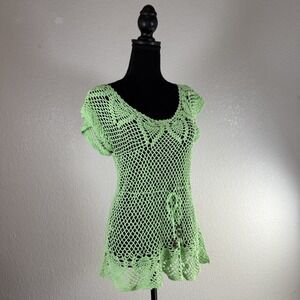 No Boundaries Juniors Ruffle Knit Tie at Waist XL (15/17) Green Y2K